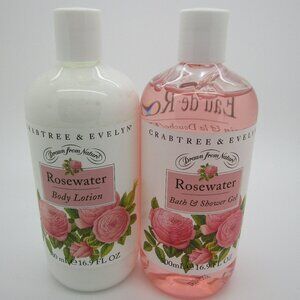 CRABTREE & EVELYN Rosewater - Bath & Shower Gel &  Body Lotion 16.9 oz ea
